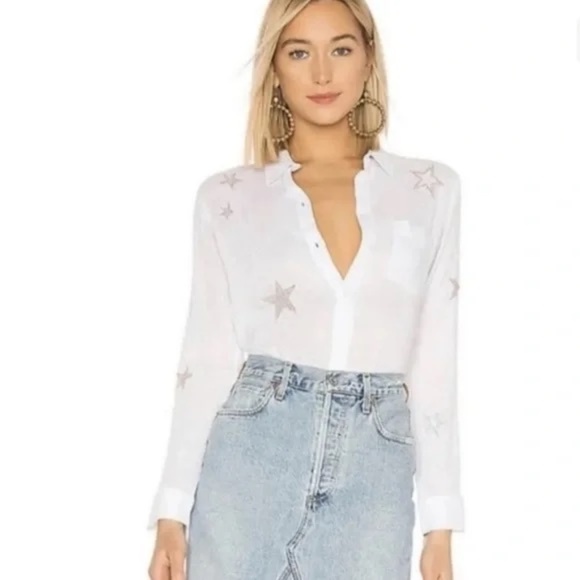 Rails Tops - Rails Charli White Rose Gold Embroidered Star Button Down Blouse